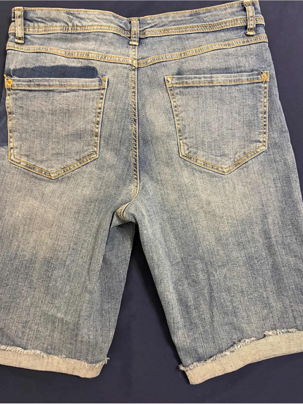 Womens Faded Blue Denim Bermuda Shorts with Indigo Trim Size 12